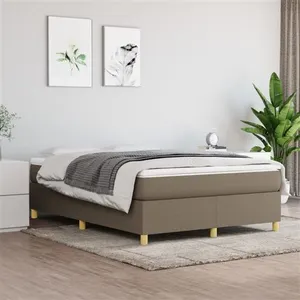 vidaXL Sommier à lattes de lit avec matelas Taupe 140x190 cm Tissu pas cher
