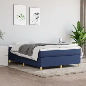 vidaXL Sommier à lattes de lit avec matelas Bleu 140x190 cm Tissu pas cher