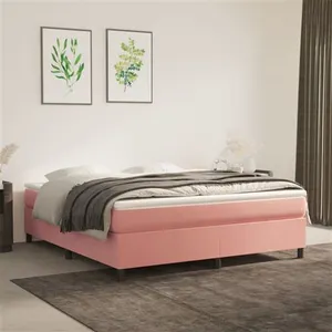 vidaXL Sommier à lattes de lit avec matelas Rose 180x200 cm Velours pas cher