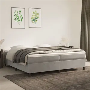 vidaXL Sommier à lattes de lit et matelas Gris clair 200x200cm Velours pas cher
