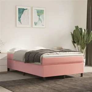 vidaXL Sommier à lattes de lit avec matelas Rose 120x200 cm Velours pas cher