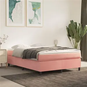 vidaXL Sommier à lattes de lit avec matelas Rose 140x190 cm Velours pas cher