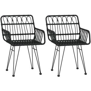 vidaXL Chaises de jardin 2 pcs avec accoudoir Noir 56x64x80 cm pas cher