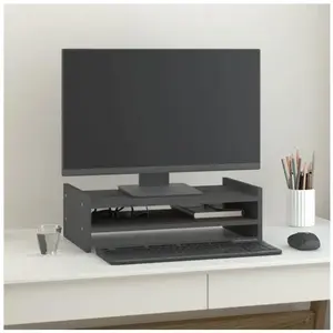 vidaXL Support de moniteur Gris 50x27x15 cm Bois de pin solide pas cher
