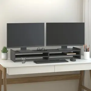 vidaXL Support de moniteur Gris 100x27x15 cm Bois de pin solide pas cher