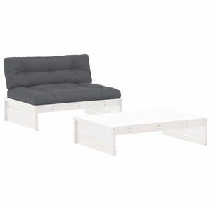 vidaXL Salon de jardin 2 pcs avec coussins blanc bois massif pas cher