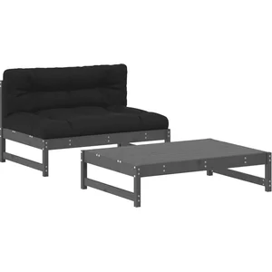 vidaXL Salon de jardin 2 pcs avec coussins gris bois massif pas cher
