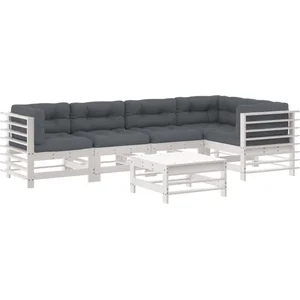 vidaXL Salon de jardin 6 pcs avec coussins blanc bois massif pas cher