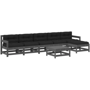 vidaXL Salon de jardin 7 pcs avec coussins gris bois massif pas cher