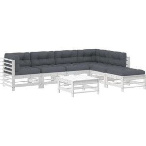 vidaXL Salon de jardin 7 pcs avec coussins blanc bois massif pas cher