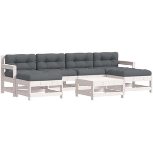 vidaXL Salon de jardin 7 pcs avec coussins blanc bois massif pas cher