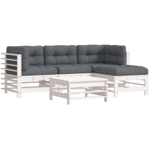 vidaXL Salon de jardin 5 pcs avec coussins blanc bois massif pas cher