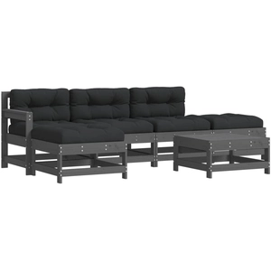 vidaXL Salon de jardin 6 pcs avec coussins gris bois massif pas cher
