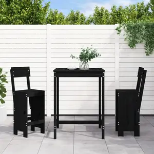 vidaXL Ensemble de bar de jardin 3 pcs noir bois de pin massif pas cher