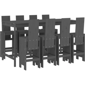 vidaXL Ensemble de bar de jardin 9 pcs gris bois de pin massif pas cher