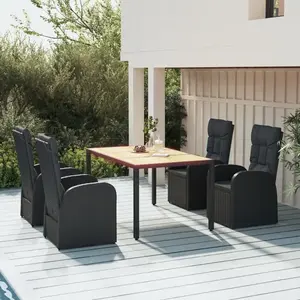 vidaXL Ensemble à manger de jardin coussins 5pcs Noir Résine tressée pas cher