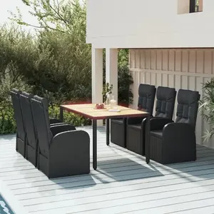 vidaXL Ensemble à manger de jardin coussins 7pcs Noir Résine tressée pas cher