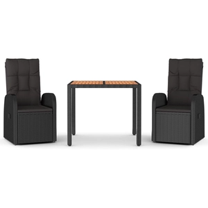 vidaXL Ensemble à manger de jardin avec coussins 3 pcs Noir pas cher