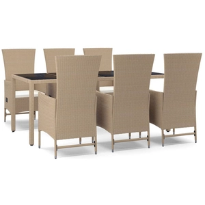 vidaXL Ensemble à manger de jardin et coussins 7 pcs beige poly rotin pas cher