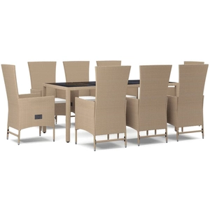 vidaXL Ensemble à manger de jardin et coussins 9 pcs beige Poly rotin pas cher
