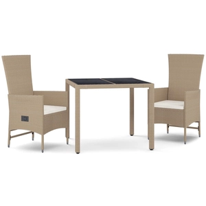 vidaXL Ensemble à manger de jardin et coussins 3 pcs Beige poly rotin pas cher