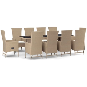 vidaXL Ensemble à manger de jardin et coussins 11 pcs beige poly rotin pas cher