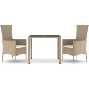 vidaXL Ensemble à manger de jardin coussins 3 pcs Beige poly rotin pas cher