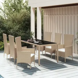 vidaXL Ensemble à manger de jardin et coussins 7 pcs beige poly rotin pas cher