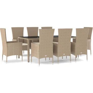 vidaXL Ensemble à manger de jardin et coussins 9 pcs beige Poly rotin pas cher