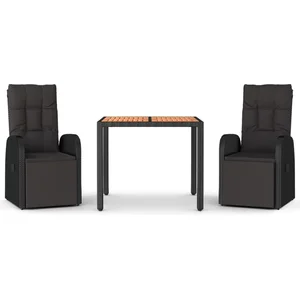 vidaXL Ensemble à manger de jardin 3 pcs Noir Poly rotin et acacia pas cher