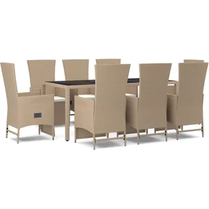 vidaXL Ensemble à manger de jardin et coussins 9 pcs beige Poly rotin pas cher