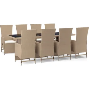 vidaXL Ensemble à manger de jardin et coussins 9 pcs beige Poly rotin pas cher