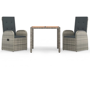 vidaXL Ensemble à manger de jardin 3 pcs coussins gris résine tressée pas cher