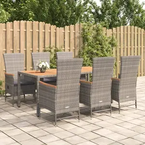 vidaXL Ensemble à manger de jardin et coussins 7 pcs gris rotin pas cher