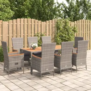 vidaXL Ensemble à manger de jardin 9 pcs coussins gris résine tressée pas cher