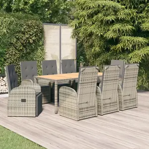 vidaXL Ensemble à manger de jardin 9 pcs coussins gris résine tressée pas cher