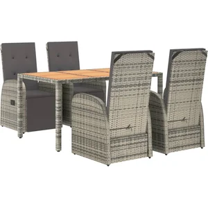 vidaXL Ensemble à manger de jardin 5 pcs coussins gris résine tressée pas cher