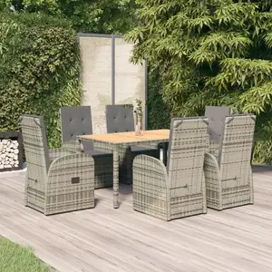 vidaXL Ensemble à manger de jardin et coussins 7 pcs gris rotin pas cher