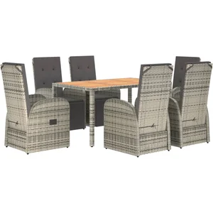 vidaXL Ensemble à manger de jardin et coussins 7 pcs gris rotin pas cher