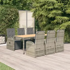 vidaXL Ensemble à manger de jardin et coussins 7 pcs gris rotin pas cher