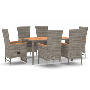 vidaXL Ensemble à manger de jardin et coussins 7 pcs gris rotin pas cher