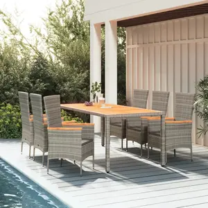 vidaXL Ensemble à manger de jardin et coussins 7 pcs gris rotin pas cher