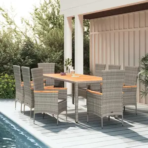 vidaXL Ensemble à manger de jardin 9 pcs coussins gris résine tressée pas cher