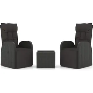 vidaXL Ensemble de salon de jardin 3 pcs noir poly rotin et acier pas cher