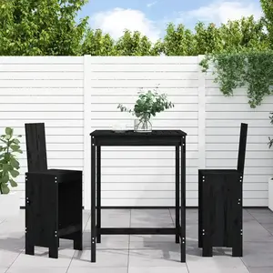 vidaXL Ensemble de bar de jardin 3 pcs noir bois de pin massif pas cher