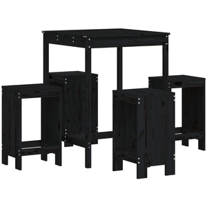 vidaXL Ensemble de bar de jardin 5 pcs noir bois de pin massif pas cher