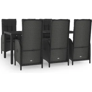 Comparateur de prix : vidaXL Ensemble à manger jardin et coussins 7 pcs Noir et gris Rotin