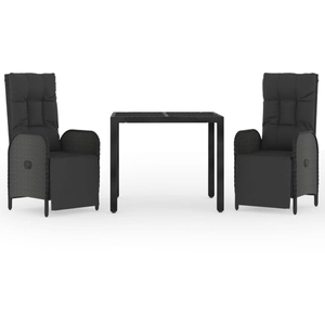 vidaXL Ensemble à manger de jardin avec coussins 3 pcs Noir pas cher