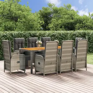vidaXL Ensemble à manger de jardin 9 pcs coussins gris résine tressée