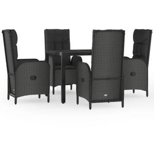 vidaXL Ensemble à manger de jardin coussins 5pcs Noir Résine tressée pas cher
